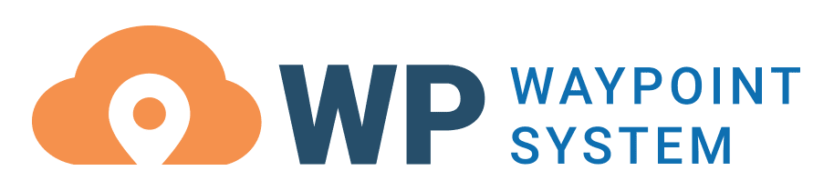 Logo of wp waypoint system featuring stylized orange and blue icons with white and blue text on a dark green background.