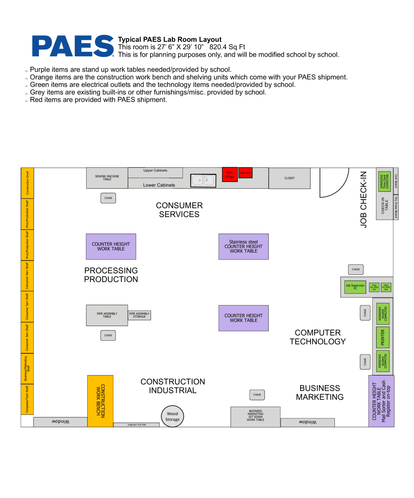 A map of the floor plan for paes.