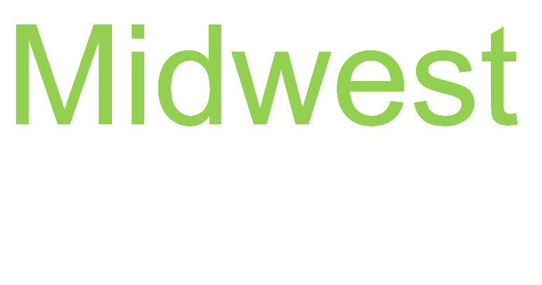 Logo of "midwest" featuring an outline map of minnesota, wisconsin, iowa, south dakota, and north dakota with state names listed.