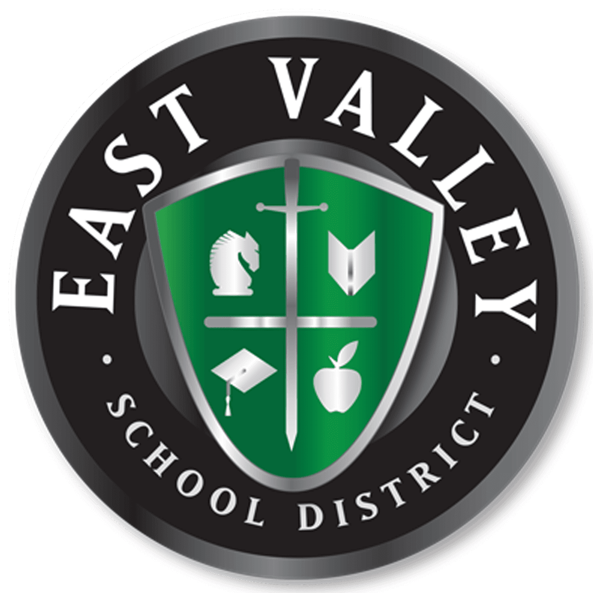 A green and black logo for east valley school district.