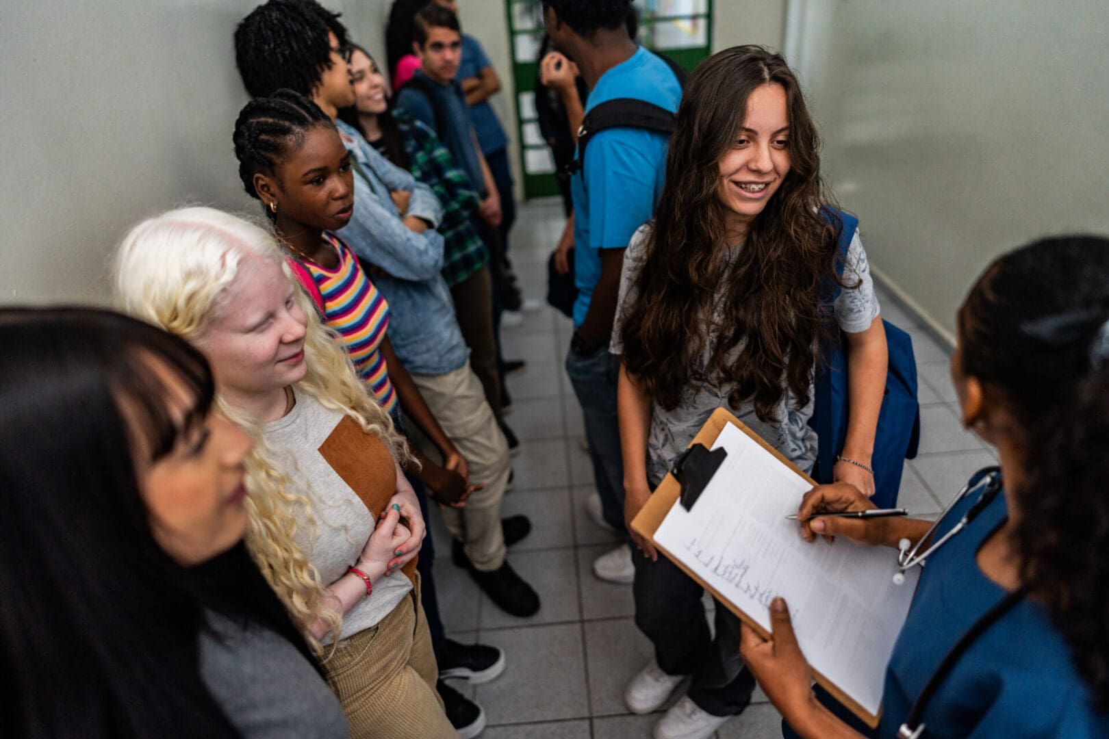 Doctor talking to students about health careers